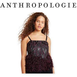 Anthropologie Parvati Textured Feathered Brocade Eggplant Cami Tank Top Size 16